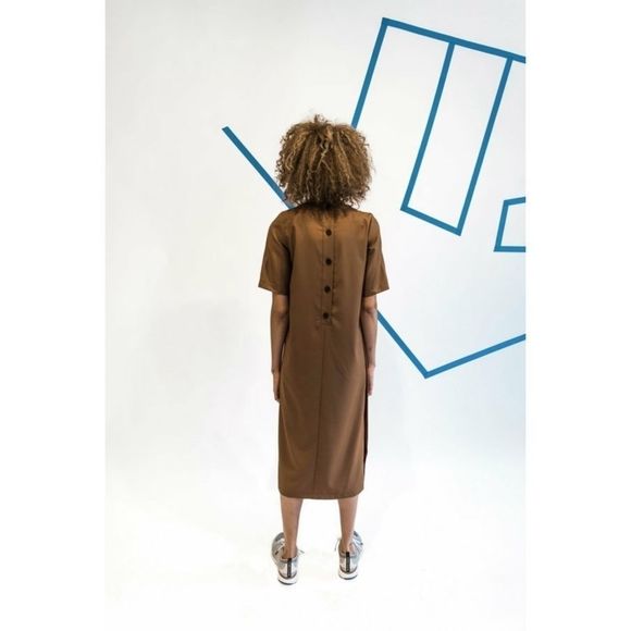 Wolcott : Takemoto HAMLET Midi DRESS - SILTY BROWN sz M - Picture 3 of 11